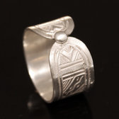 Ethnic Engagement Ring Wide Band Wedding Jewelry Sterling Silver Semi-large Men/Women Tuareg Tribe Design 01