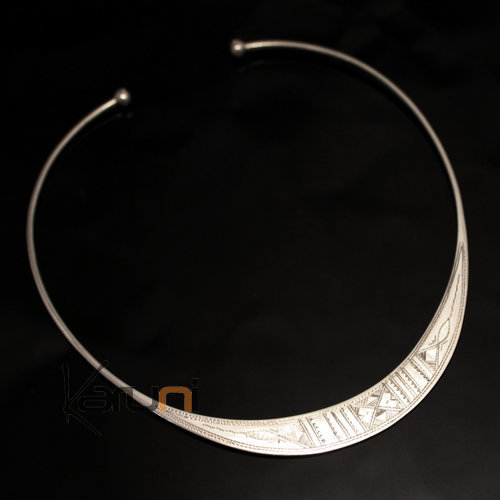 Engraved Large Torque Choker Silver Necklace 04