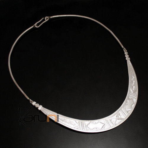 Ethnic Choker Necklace Sterling Silver Jewelry Engraved Large Articulated Torque Tuareg Tribe Design 02