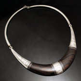 Ethnic Choker Necklace Sterling Silver Jewelry Engraved Ebony Large Torque Tuareg Tribe Design 06