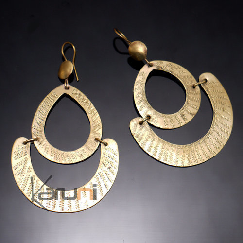 Fulani Earrings Golden Bronze Long Leaves African Ethnic Jewelry Mali