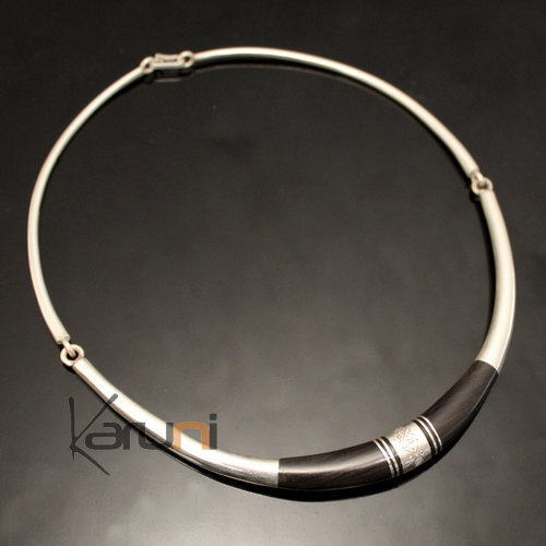 Ethnic Choker Necklace Jewelry Sterling Silver Ebony Round Torque Tuareg Tribe Design 10