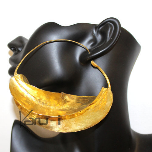 Fulani Earrings Hoops African Ethnic Jewelry Gold Version/Golden Bronze Mali Jumbo 11 cm/4.3 inches