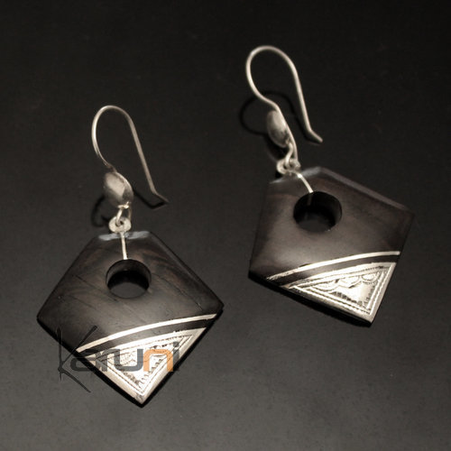 Ethnic Earrings Sterling Silver Jewelry Ebony Diamond Engraved Triangle Tuareg Tribe Design 45