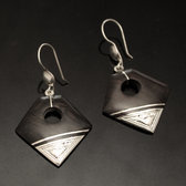 Ethnic Earrings Sterling Silver Jewelry Ebony Diamond Engraved Triangle Tuareg Tribe Design 45