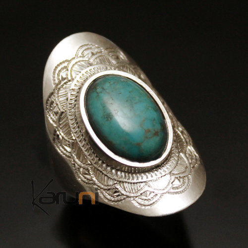 Nigerian Silver Turquoise Ring 50