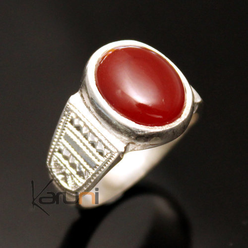 Ethnic Signet Ring Sterling Silver Jewelry Red Cornelian Oval Tuareg Tribe Design 03