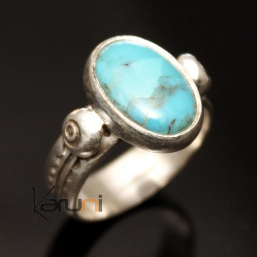 Ethnic Turquoise Ring Sterling Silver Jewelry Oval Tuareg Tribe Design 19