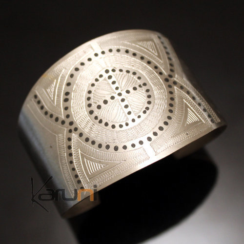 African Cuff Bracelet Ethnic Jewelry Engraved Mix Silver Mauritania Tuareg Tribe Design 06