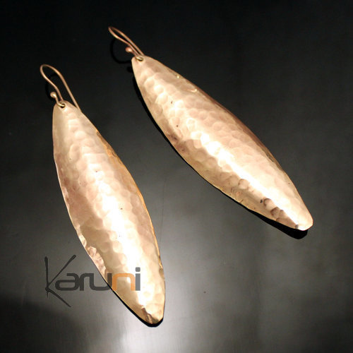 Fulani Earrings Golden Bronze Large Long Leaves African Ethnic Jewelry Mali