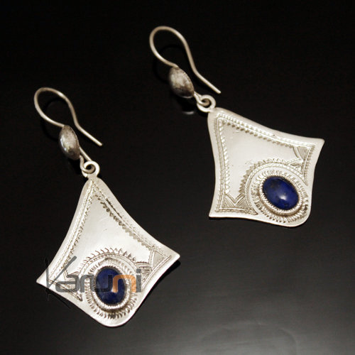 Ethnic Earrings Sterling Silver Jewelry Silver Drops Lapis Lazuli Tuareg Tribe Design 19
