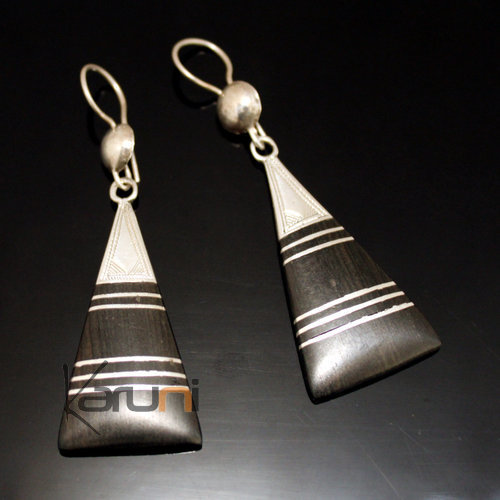 Ethnic Earrings Sterling Silver Jewelry Ebony Triangle Filigree Tuareg Tribe Design 115
