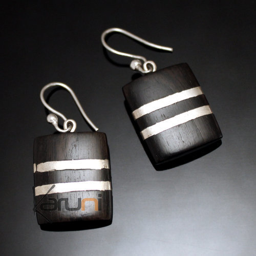 Ethnic Earrings Sterling Silver Jewelry Ebony Square Smooth Bands Tuareg Tribe Design 131