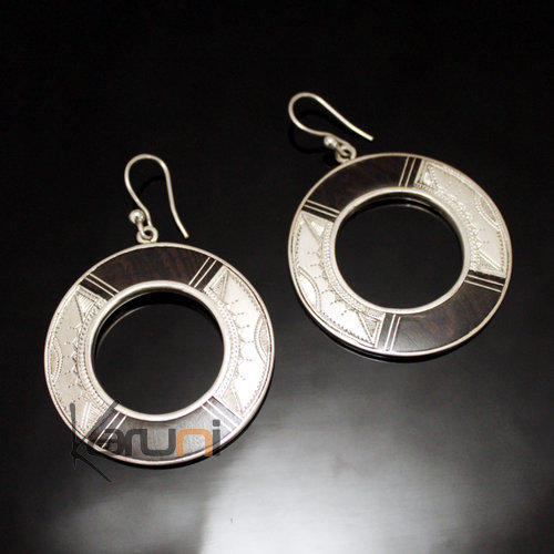 Ethnic Earrings Sterling Silver Jewelry Ebony Big Engraved Circle Tuareg Tribe Design 137
