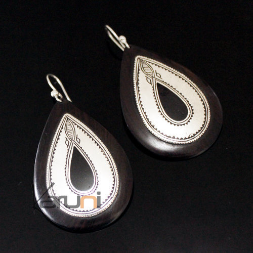 Ethnic Earrings Sterling Silver Jewelry Ebony Big Fully Engraved Drop Tuareg Tribe Design 150
