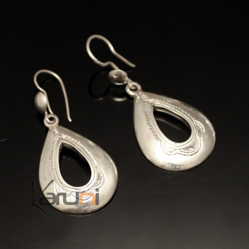 Ethnic African Earrings Sterling Silver Jewelry Flowery Hollow Drop Tuareg Tribe Design 116