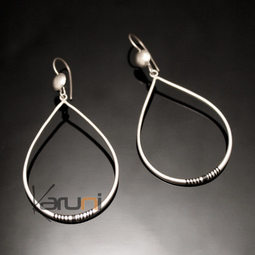 Ethnic African Earrings Sterling Silver Jewelry Big Ebony Drop Thin Lines Tuareg Tribe Design 117