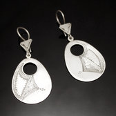 Ethnic African Earrings Sterling Silver Jewelry Big Engraved Flat Hollow Drop Tuareg Tribe Design 119