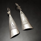 Ethnic African Earrings Sterling Silver Jewelry Long Engraved Curve Triangle Tuareg Tribe Design 124