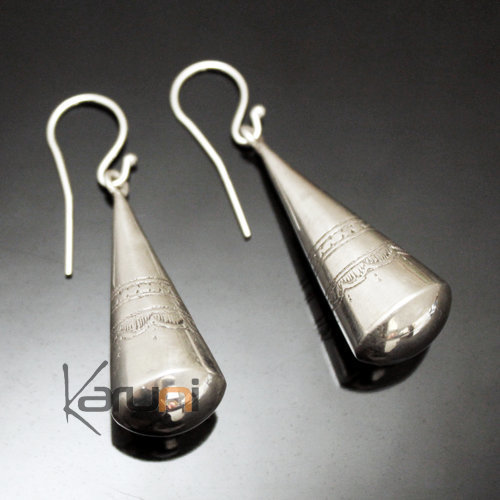 Ethnic African Earrings Sterling Silver Jewelry Big Engraved Cones Tuareg Tribe Design 127