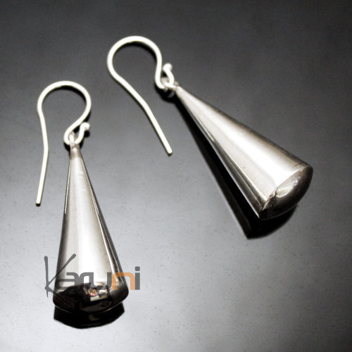 Ethnic African Earrings Sterling Silver Jewelry Long Smooth Cones Tuareg Tribe Design KARUNI 128