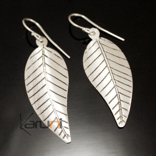 Ethnic African Earrings Sterling Silver Jewelry Smooth Leaf Lines Tuareg Tribe Design 131