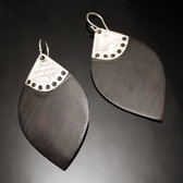 Ethnic Earrings Sterling Silver Jewelry Ebony Big Lacy Engraved Leaf Tuareg Tribe Design 156