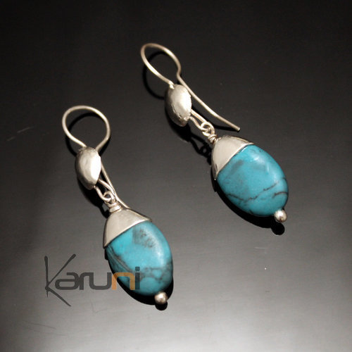 Ethnic Earrings Sterling Silver Jewelry Howlite Bead Turquoise Blue Tuareg Tribe Design 27