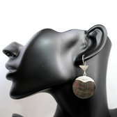Ethnic Earrings Sterling Silver Jewelry Big Engraved Mother of Pearl Round Tuareg Tribe Design 31 b