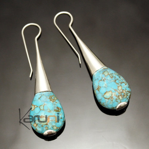 Ethnic Drop Earrings Sterling Silver Jewelry Long Turquoise Howlite Tuareg Tribe Design 44