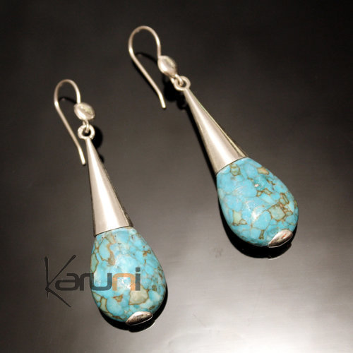 Ethnic Drop Earrings Sterling Silver Jewelry Long Turquoise Howlite Ties Tuareg Tribe Design 45