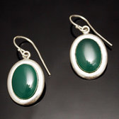 Ethnic Earrings Sterling Silver Jewelry Small Green Agate Oval Tuareg Tribe Design 56
