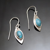 Ethnic Earrings Sterling Silver Jewelry Small Leaf Turquoise Tuareg Tribe Design 61