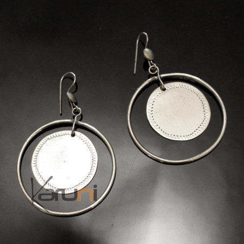 Fulani Earrings Plated Silver Ovals Leaf Pendant African Ethnic Jewelry Mali