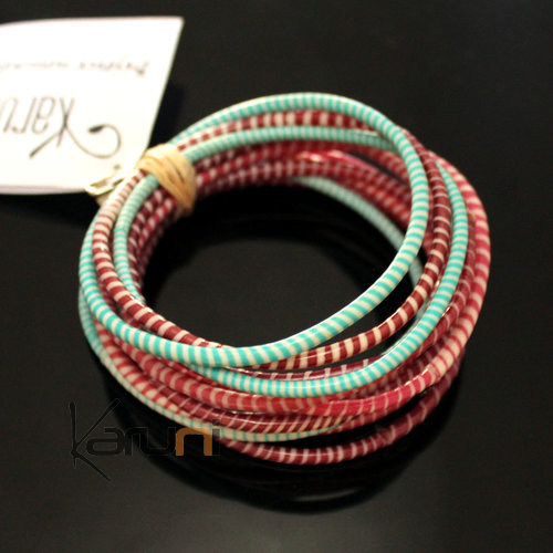 Flip Flop Ethnic African jewelry Plastic Bracelets Jokko Recycled Fair Trade Men Women Children 34 Turquoise Blue/Indian Pink (x12)