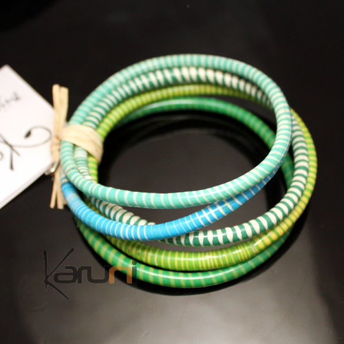 Flip Flop Ethnic African jewelry Plastic Bracelets Jokko Recycled Large Fair Women 04 Turquoise Blue/Green (x5)