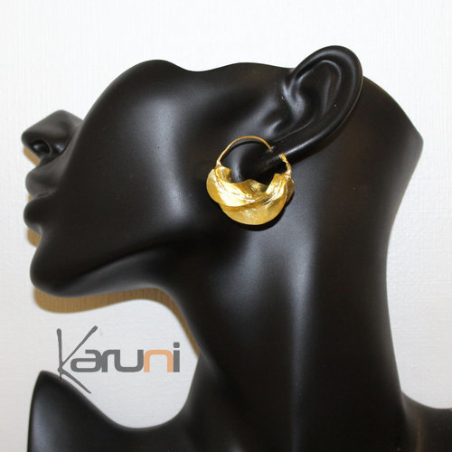 Fulani Earrings Golden Bronze Hoops African Ethnic Jewelry Mali 4 cm/1.6 inches b