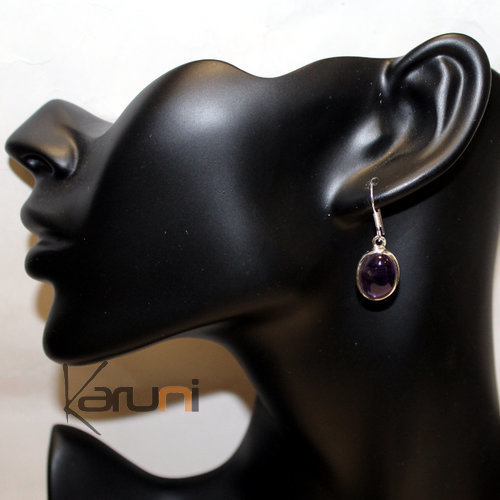 Earrings 925 Silver 103 Oval India Stone Amethyst Purple