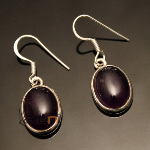Earrings 925 Silver 103 Oval India Stone Amethyst Purple