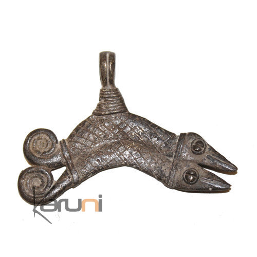  African Dogon Art Bronze Amulet Pendant Ethnic Sculpture Africa 14 Double Chameleon