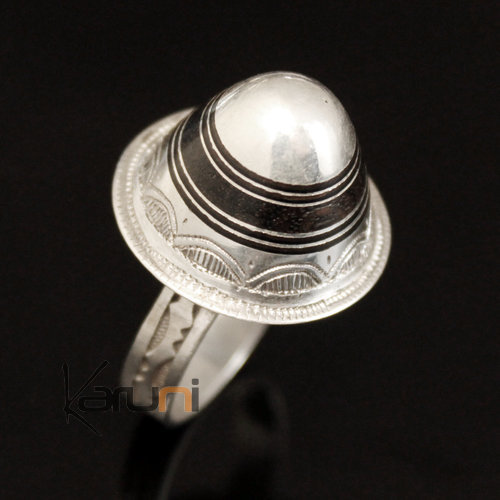 925 Silver and Ebony Ring 001 Grelot Engraved Dome