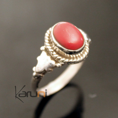  India 925 Sterling Silver Ring 08 Fine Red Coral Root Leaf