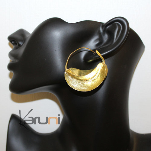Fulani Earrings Hoops African Ethnic Jewelry Gold Version/Golden Bronze Mali Stylized 4 cm/1.6 inches