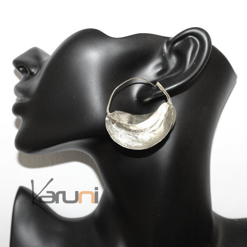 Fulani Earrings Hoops African Ethnic Jewelry Plated Silver Mali Stylized Jumbo 4 cm/1.6 inches