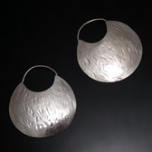Fulani Earrings Plated Silver Flat Hoops 5 cm 2 inches African Ethnic Jewelry Mali