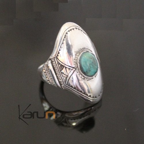 Ethnic Marquise Ring Sterling Silver Jewelry Turquoise Engraved Tuareg 54