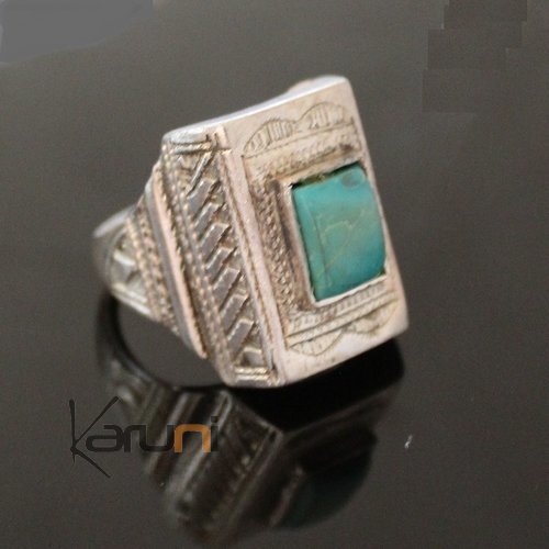 Ethnic Marquise Ring Sterling Silver Jewelry Turquoise Engraved Tuareg Tribe Design 69