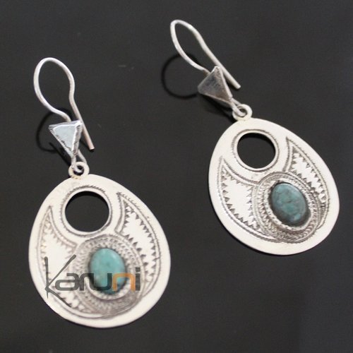 Ethnic Earrings Sterling Silver Jewelry Silver Drops Turquoise Tuareg Tribe Design 63