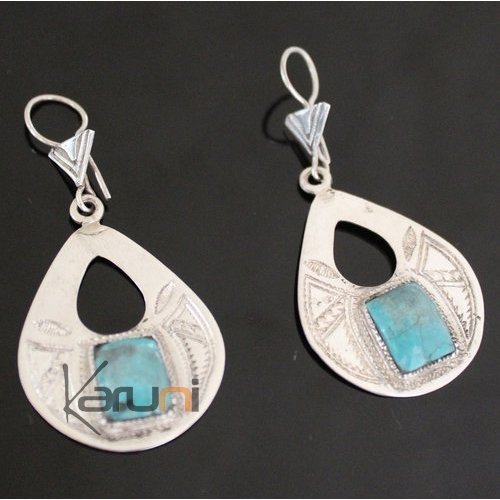 Ethnic Earrings Sterling Silver Jewelry Silver Drops Turquoise Tuareg Tribe Design 64