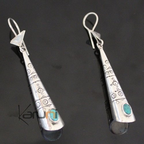 Ethnic Earrings Sterling Silver Jewelry Silver Drops Turquoise Tuareg Tribe Design 67